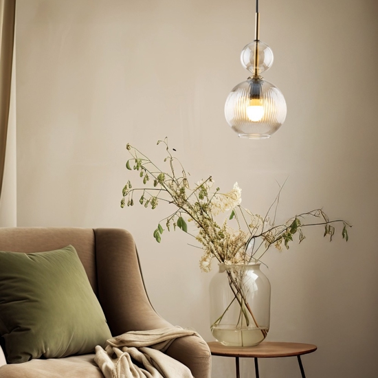 lampada a sospensione sfera di vetro ambra per camera da letto